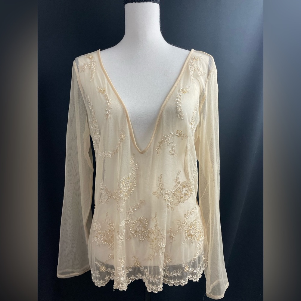 New York & Company Yellow Cream Long Sleeve Top